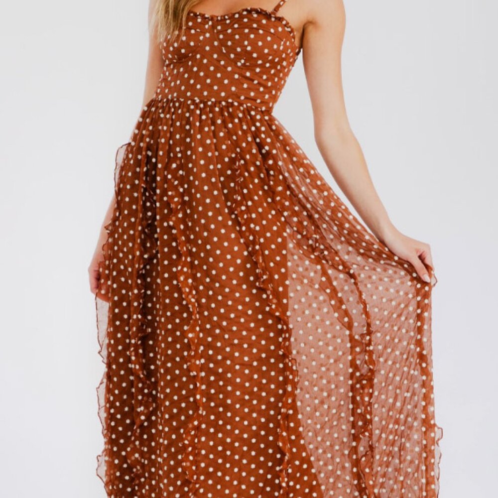 Embroidered flower ruffle maxi dress- Back smocking, ruffled skirt - Picture 12 of 13